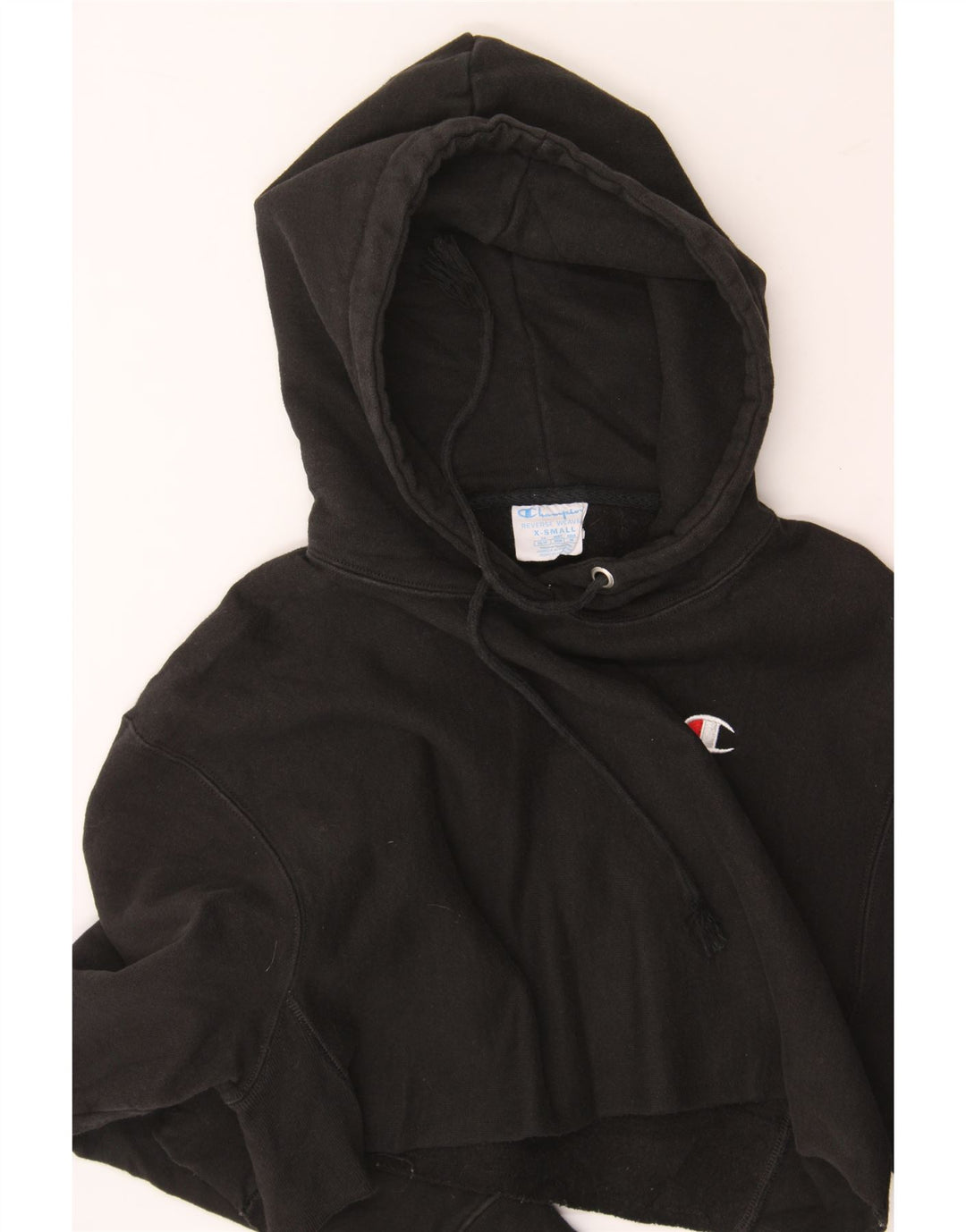 CHAMPION Womens Crop Oversized Hoodie Jumper UK 6 XS Black Cotton Vintage Champion and Second-Hand Champion from Messina Hembry 