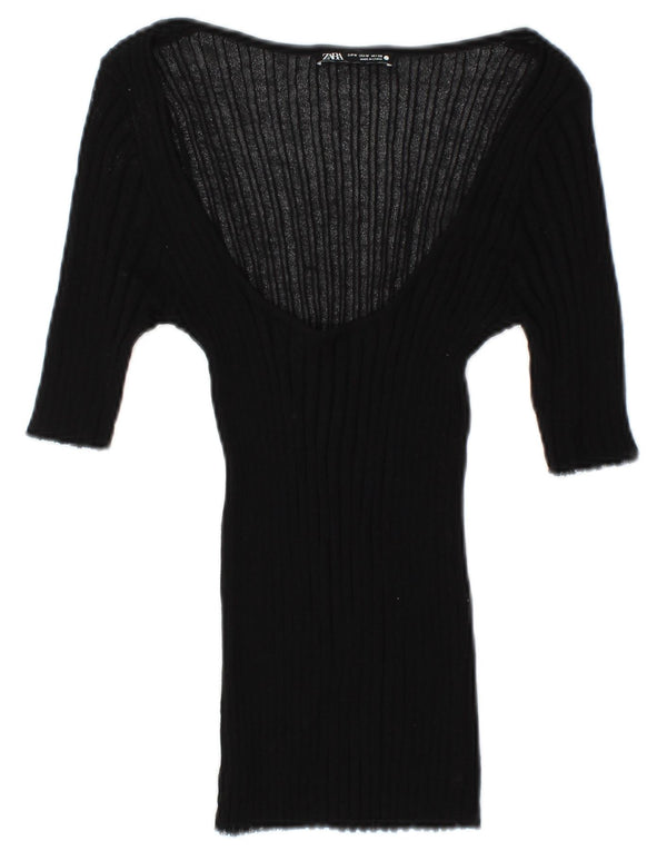 Top Zara da donna con maniche a 3/4 trasparenti, taglia UK 12, colore nero medio