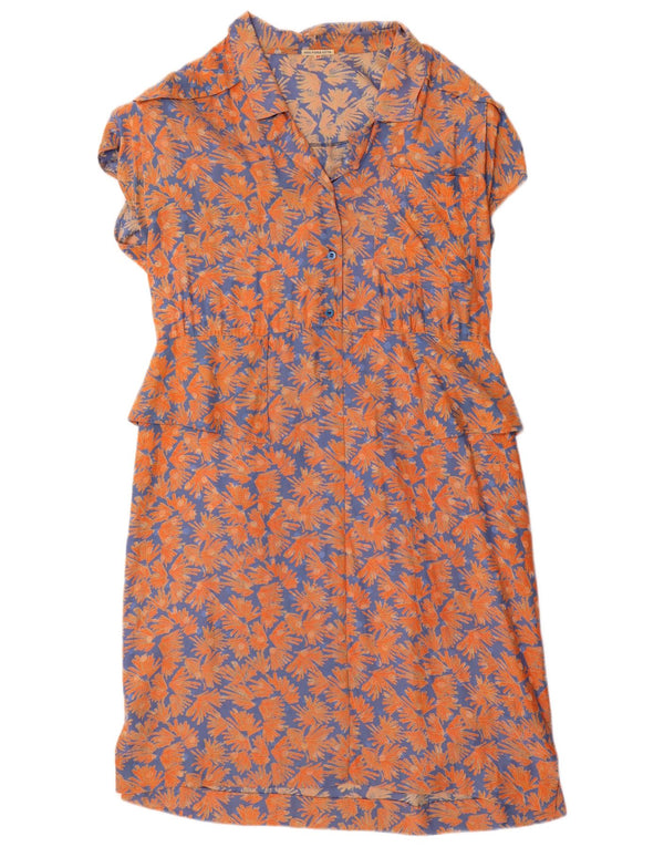 Abito peplo vintage da donna a maniche corte EU 40 Seta floreale arancione medio