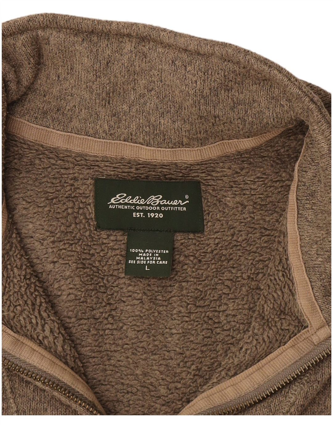 EDDIE BAUER Mens Zip Neck Sweatshirt Jumper Large Brown Polyester