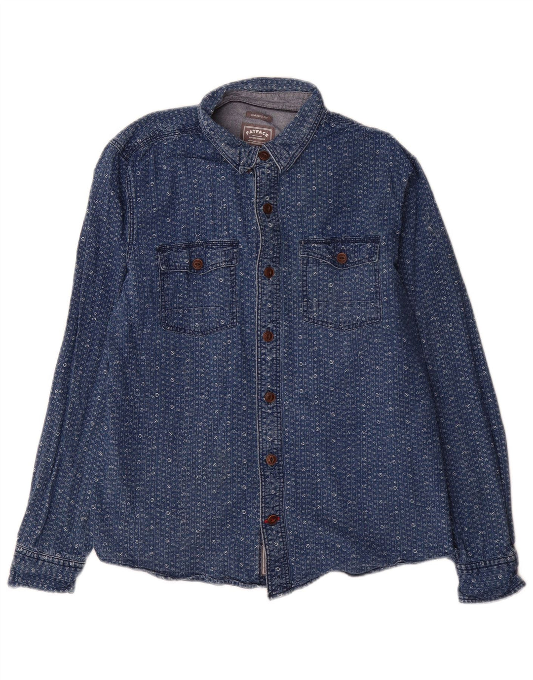 Fat Face Mens Classic Fit Denim Shirt Medium Blue Floral Cotton