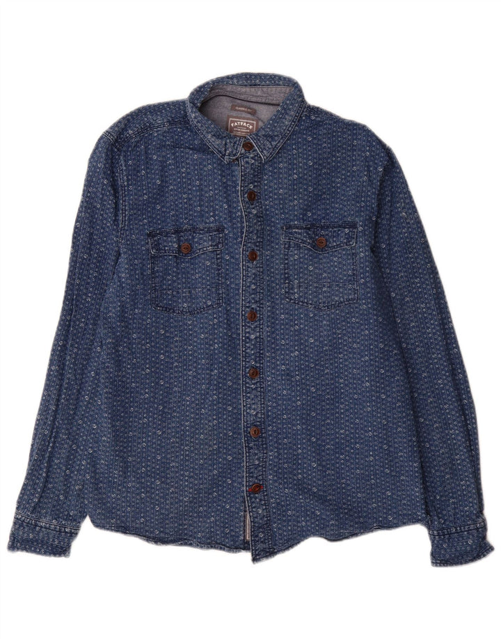 Fat Face Mens Classic Fit Denim Shirt Medium Blue Floral Cotton