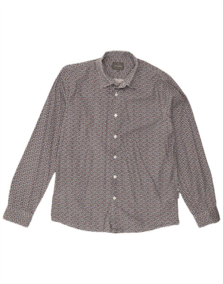 PETER WERTH Mens Abstract Pattern Shirt Medium Blue Cotton