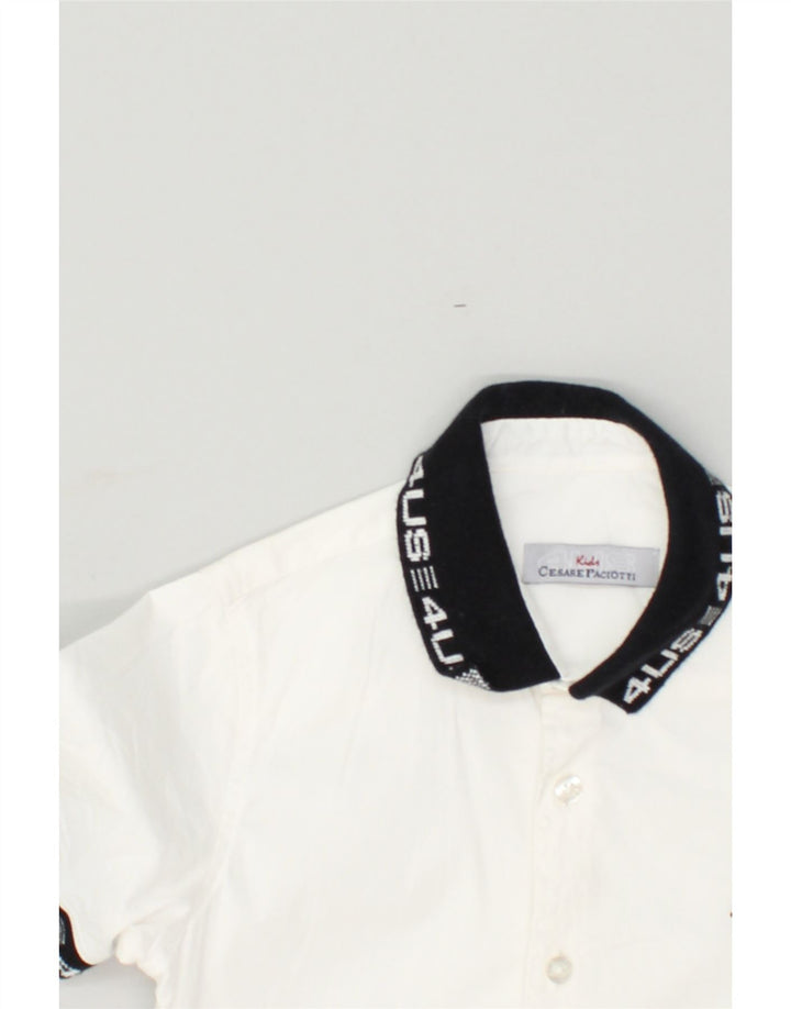 CESARE PACIOTTI Boys Graphic Short Sleeve Shirt 7-8 Years White Cotton | Vintage Cesare Paciotti | Thrift | Second-Hand Cesare Paciotti | Used Clothing | Messina Hembry 