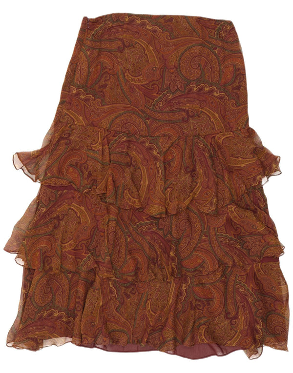 Ralph Lauren Womens Ruffle Skirt US 8 Medium W32 Brown Paisley Silk