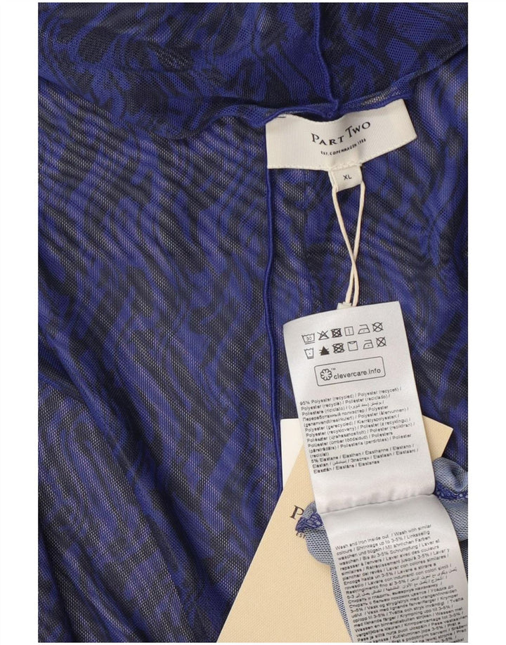 Part Two Womens Long Sleeve See Through Top UK 18 XL Blue Chevron Polyester