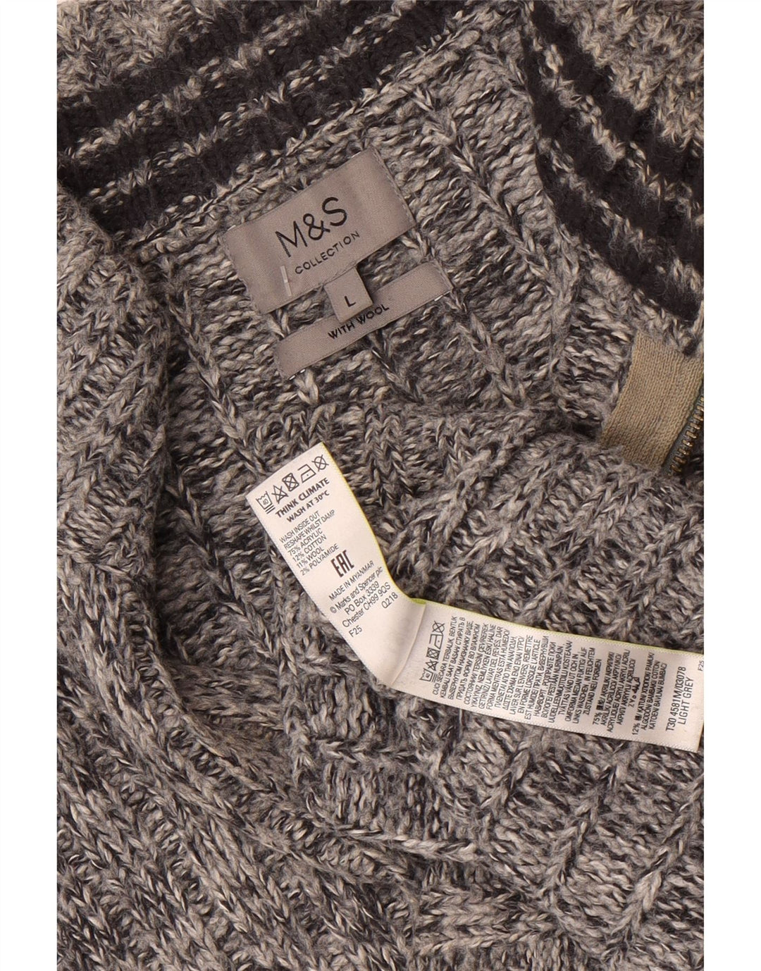 Marks & Spencer Womens Zip Neck Jumper Sweater UK 16 Large Grey Flecked