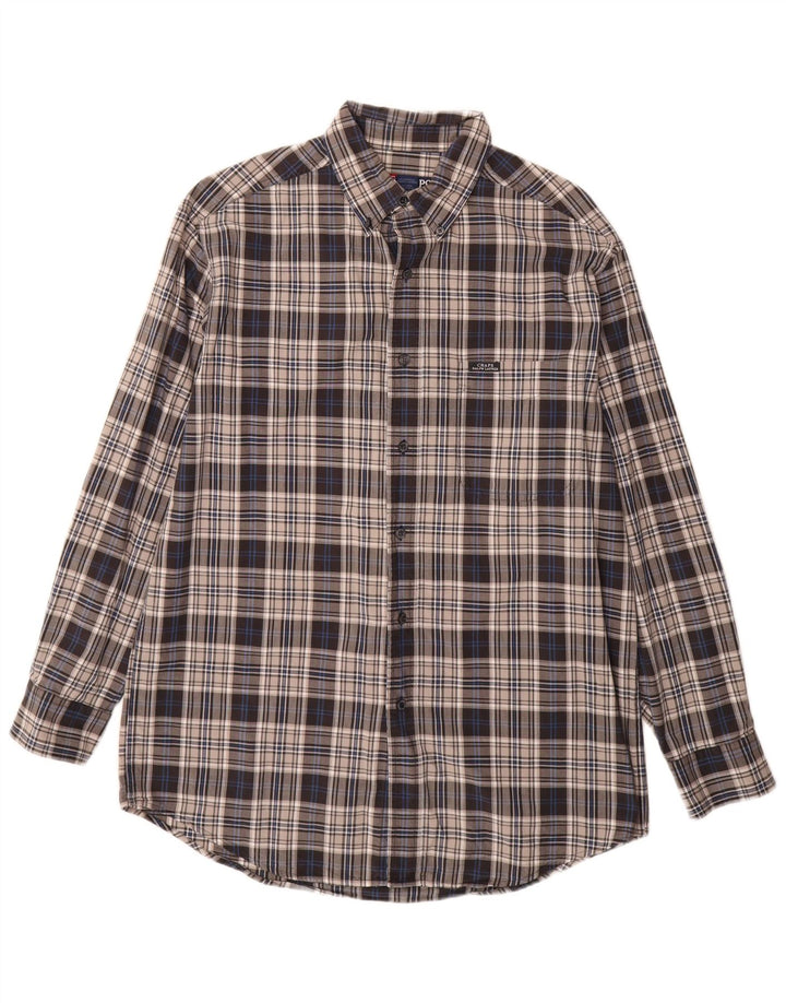 Chaps Ralph Lauren Mens Flannel Shirt Medium Grey Check Cotton