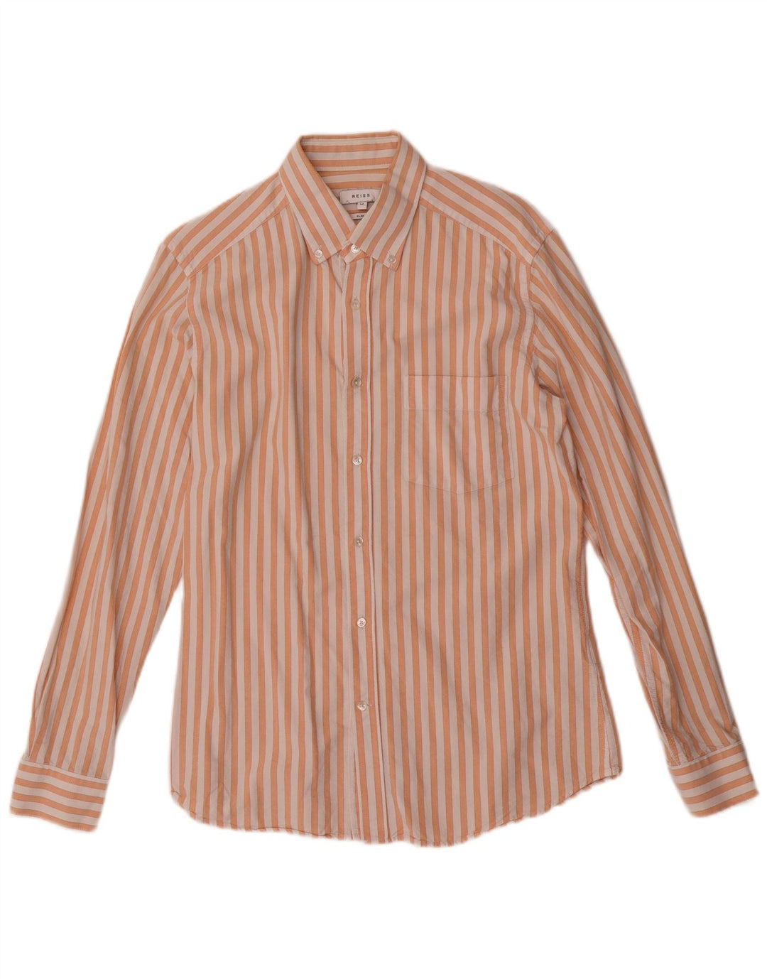 Reiss Mens Slim Fit Shirt Medium Orange Striped Cotton