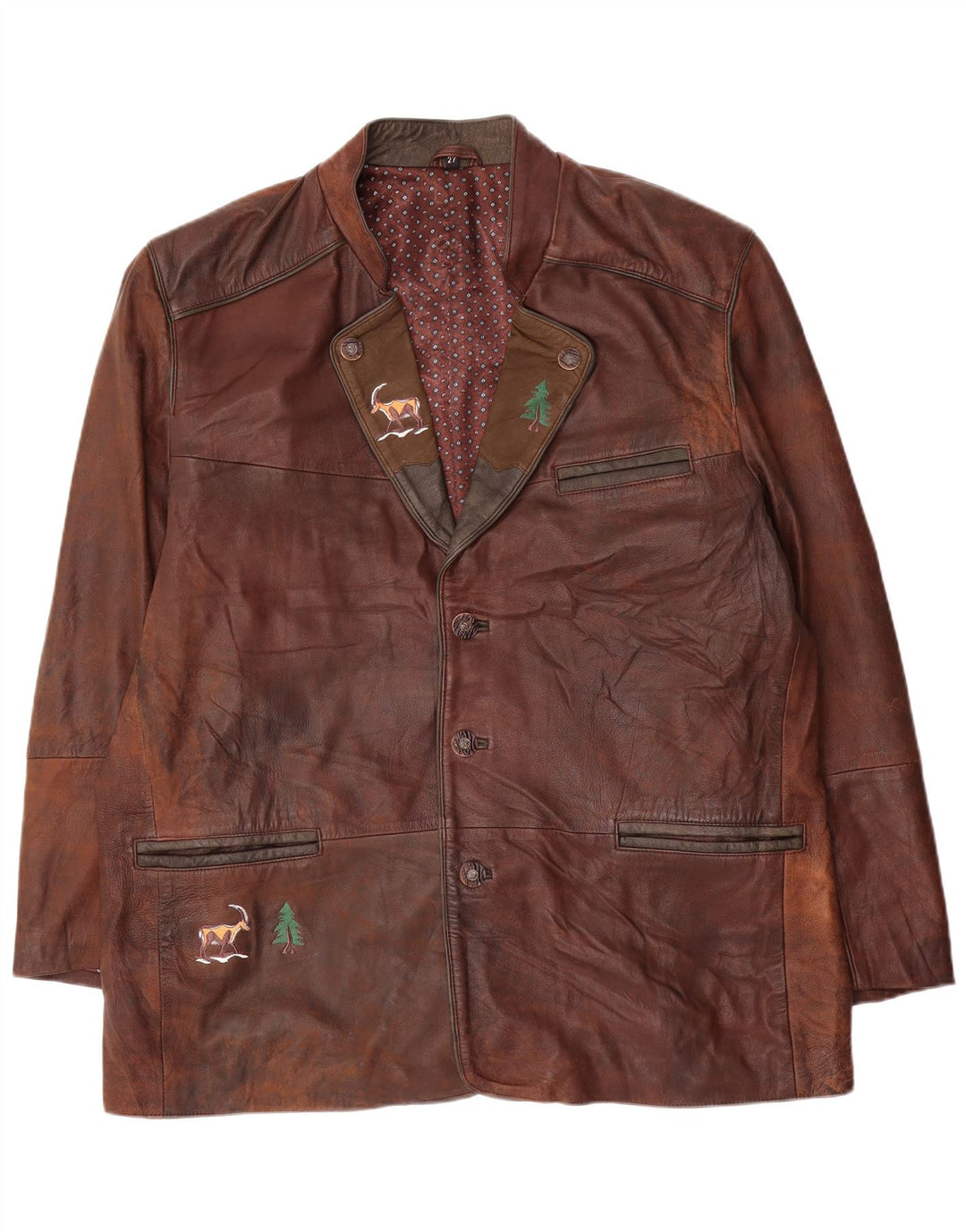 Vintage Mens Leather Jacket UK 44 2XL Brown Tie Dye Leather
