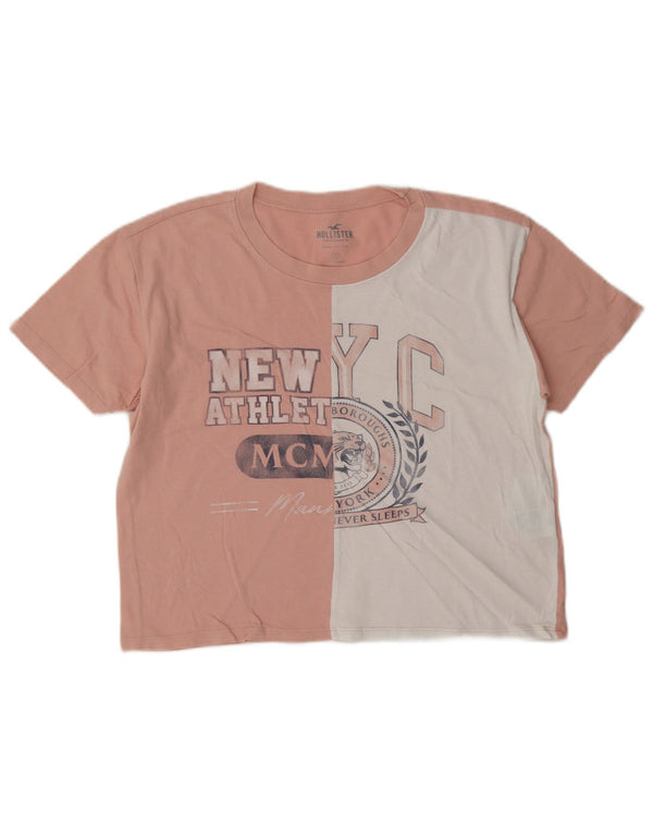 Hollister Damen Crop Graphic T-Shirt Top UK 10 Small Rosa Farbblock