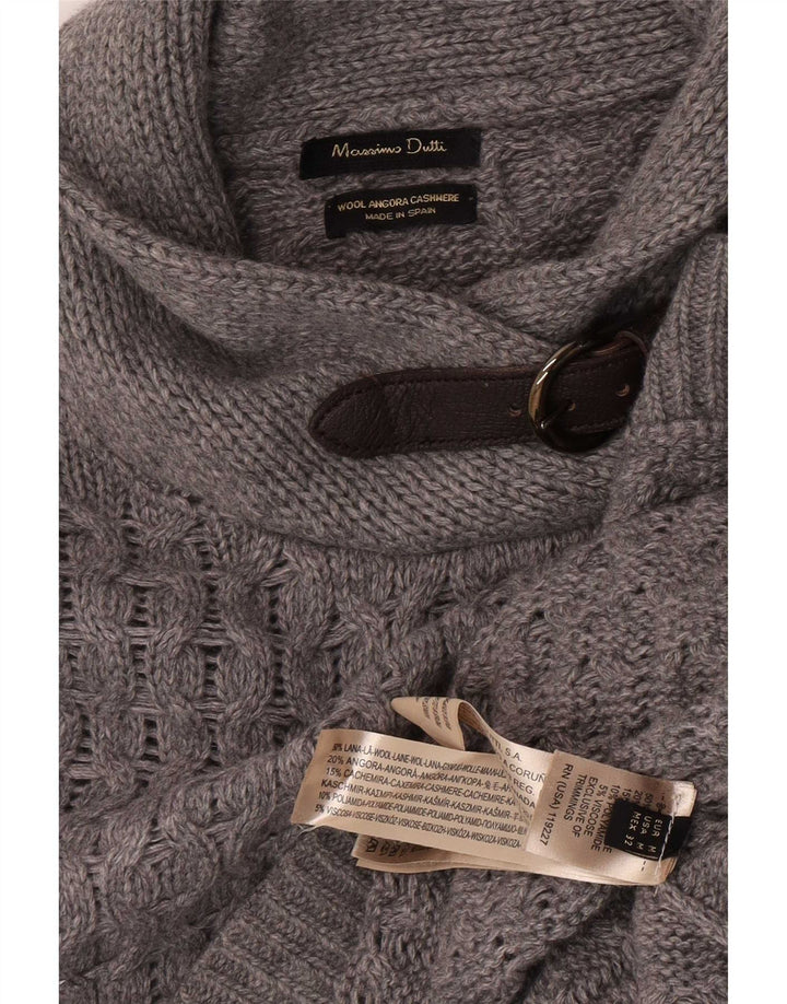 Damski sweter poncho Massimo Dutti z szalowym dekoltem, UK 14, średnia szara wełna