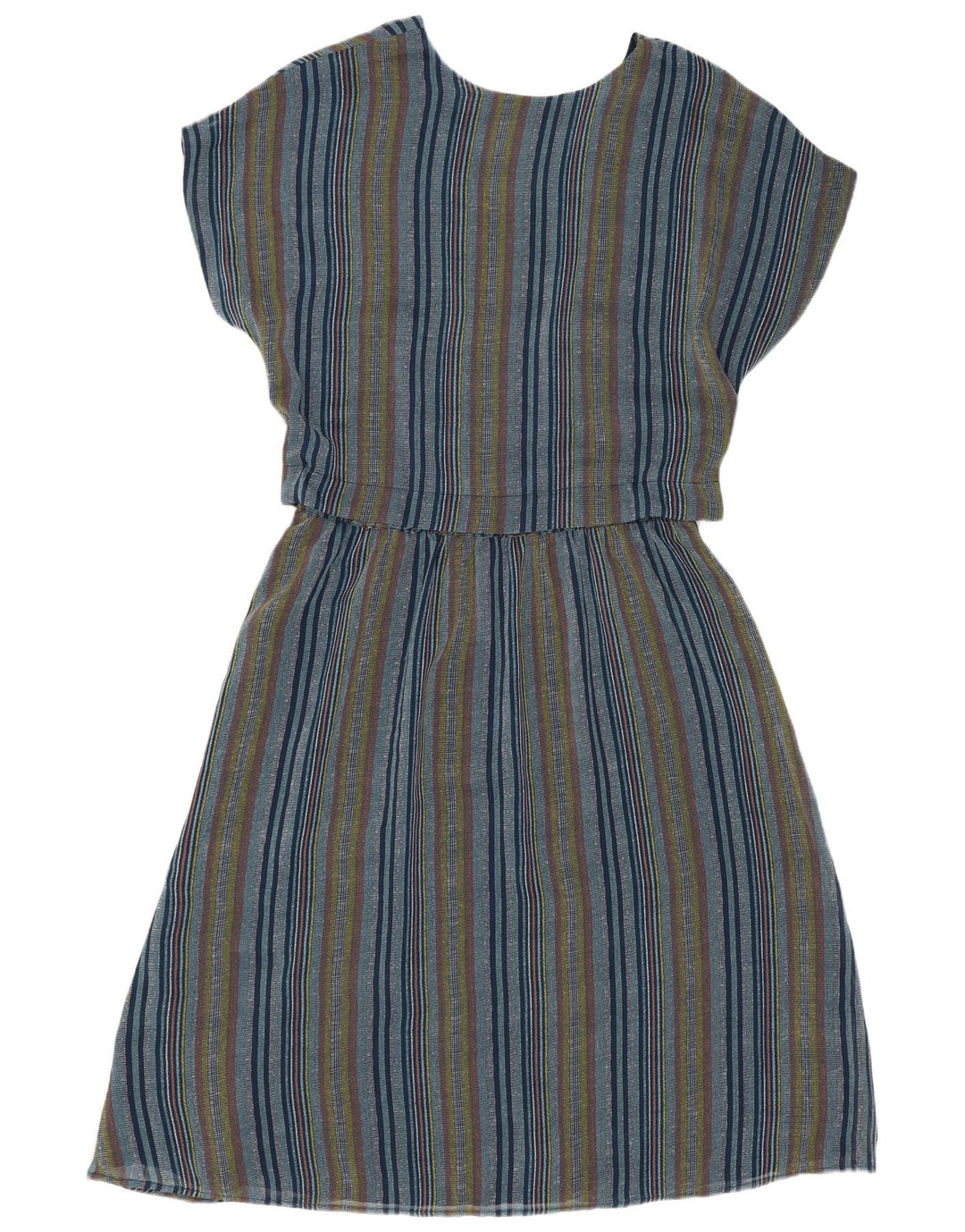 Ichi Dame A-Line Kjole UK 14 Medium Blå Stribet Polyester
