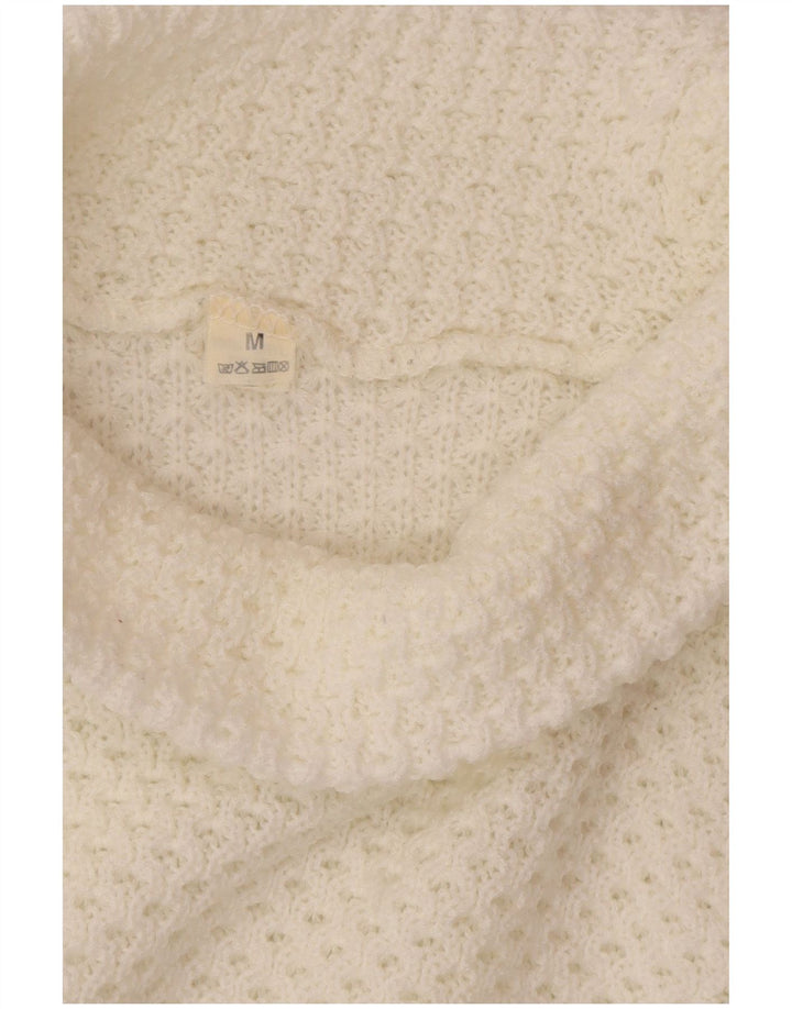 VINTAGE Womens Oversized Roll Neck Jumper Sweater UK 14 Medium White