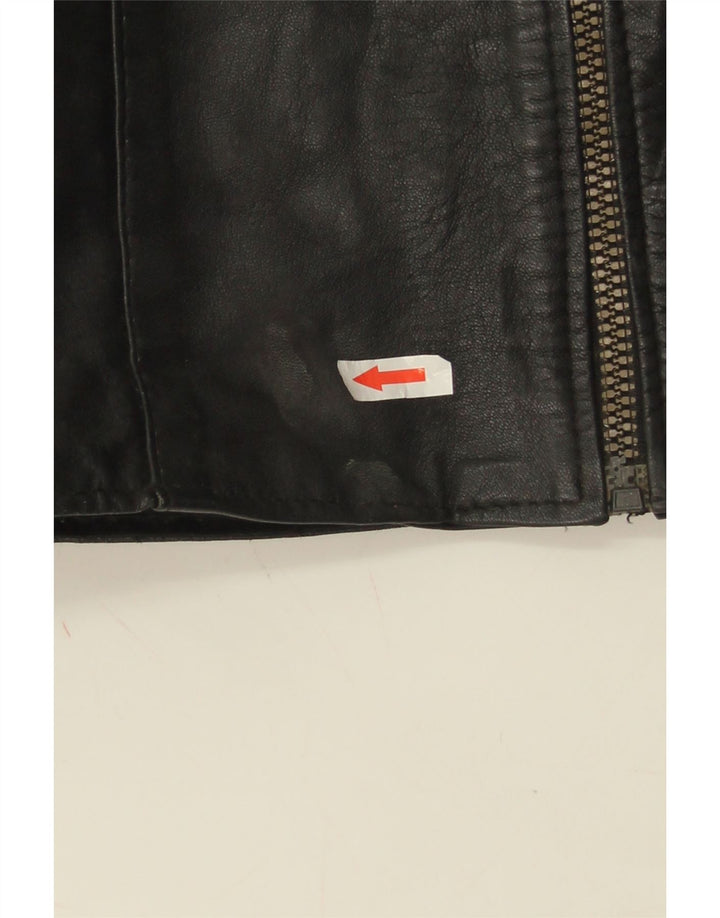 Vintage Womens Leather Gilet UK 10 Small Black