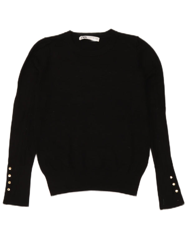 Zara Womens Crew Neck Jumper Sweater UK 10 Small Black