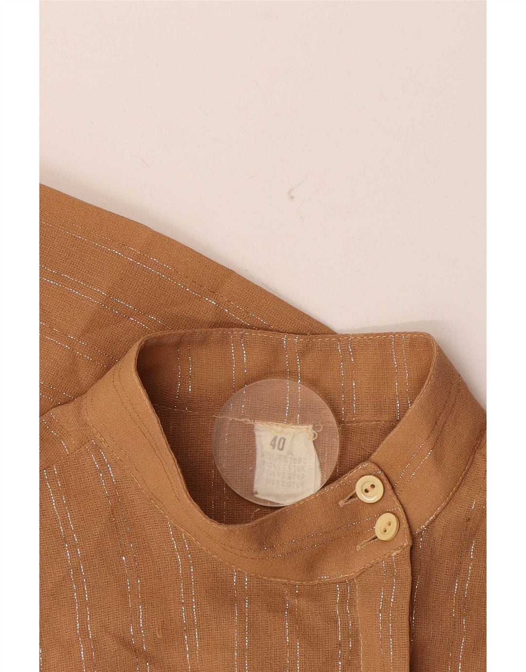 Vintage Dame Skjorte Bluse IT 40 Lille Brun Stribet Polyester