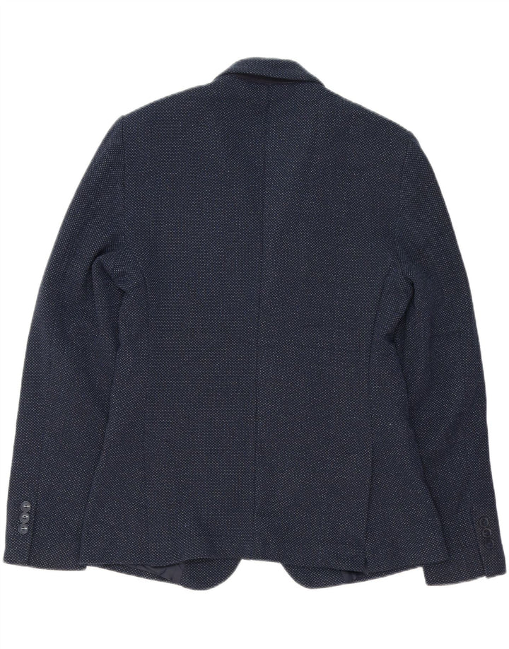 ZARA Mens 2 Button Blazer Jacket EU 50 Medium Navy Blue Spotted Polyester