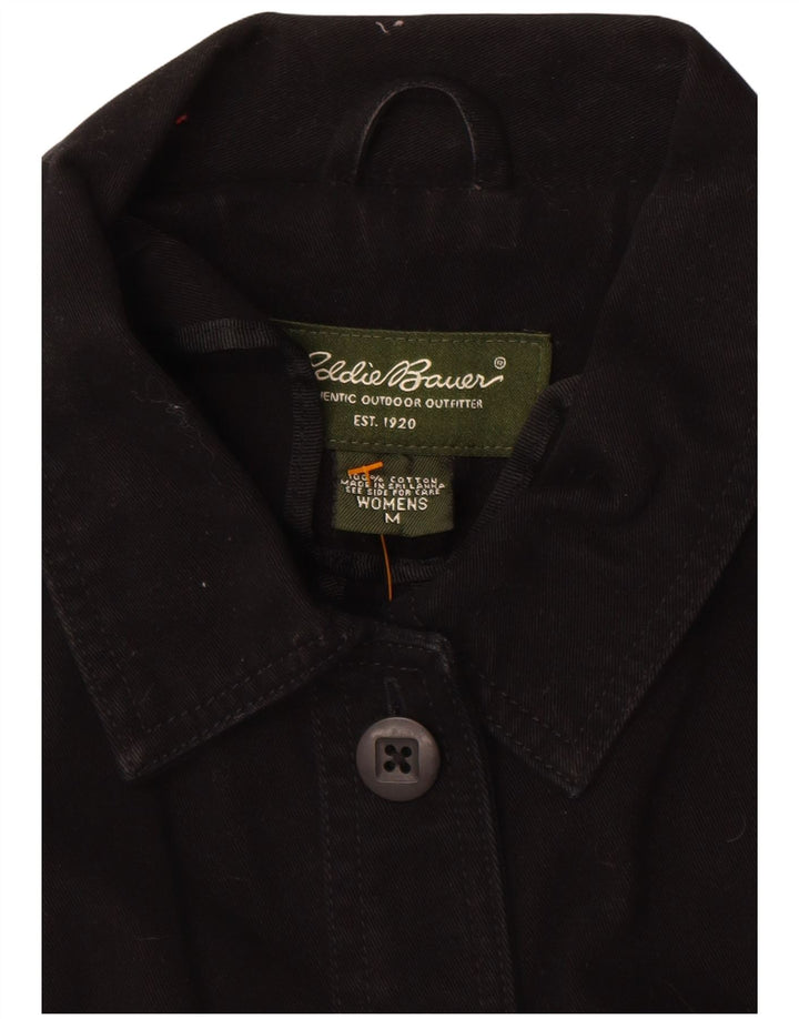 EDDIE BAUER Womens Bomber Jacket UK 14 Medium Black Cotton
