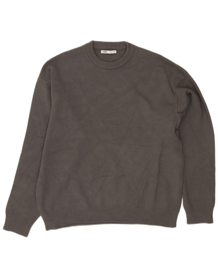 Zara Mens Crew Neck Jumper Sweater Small Grey Viscose