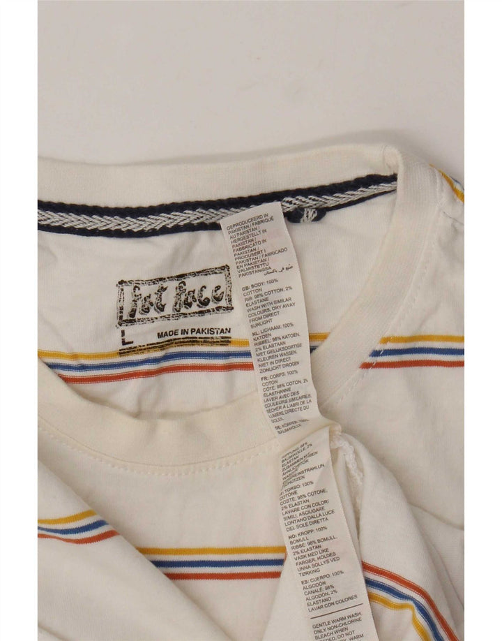 Fat Face Mens T-Shirt Top Large White Striped Cotton