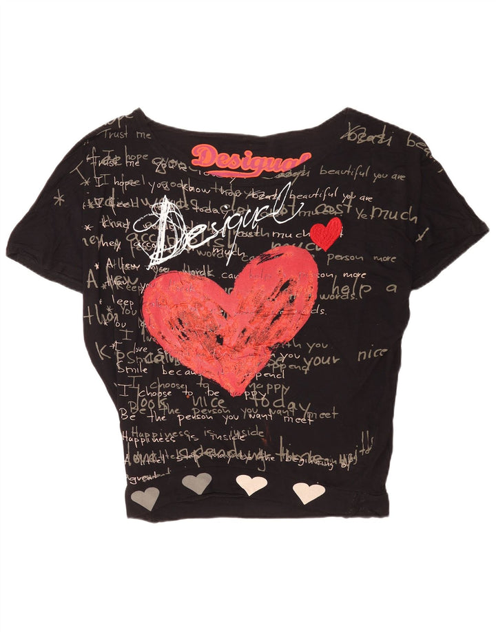 Desigual Womens Oversized Graphic T-Shirt Top UK 14 Medium Black Viscose