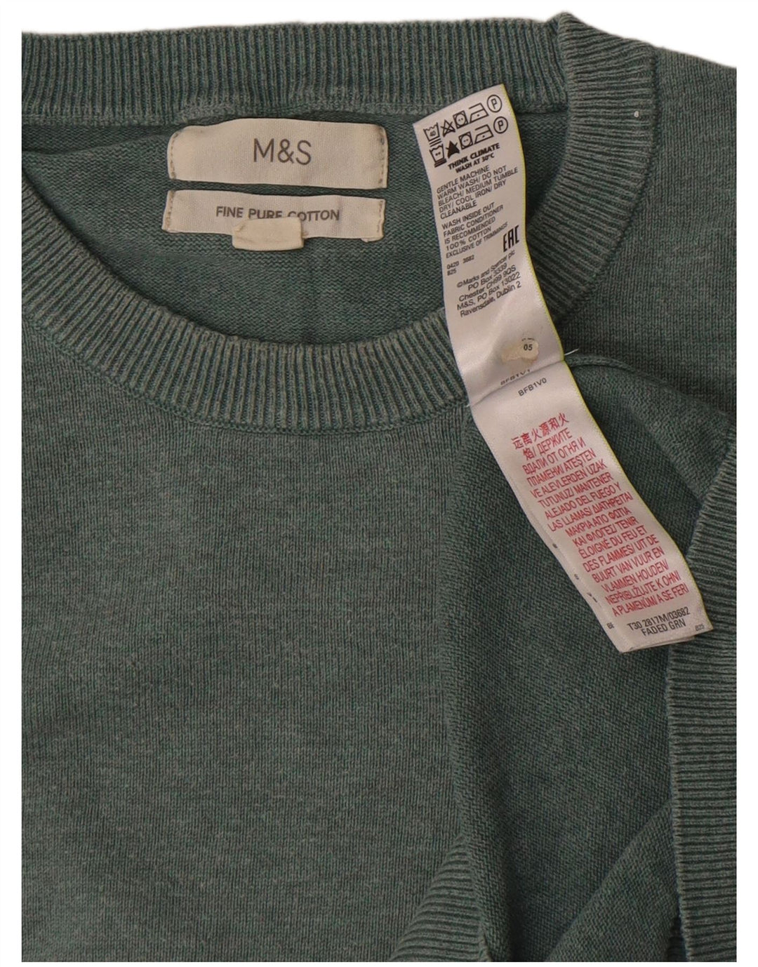 Marks & Spencer Mens Crew Neck Jumper Sweater Large Green Cotton