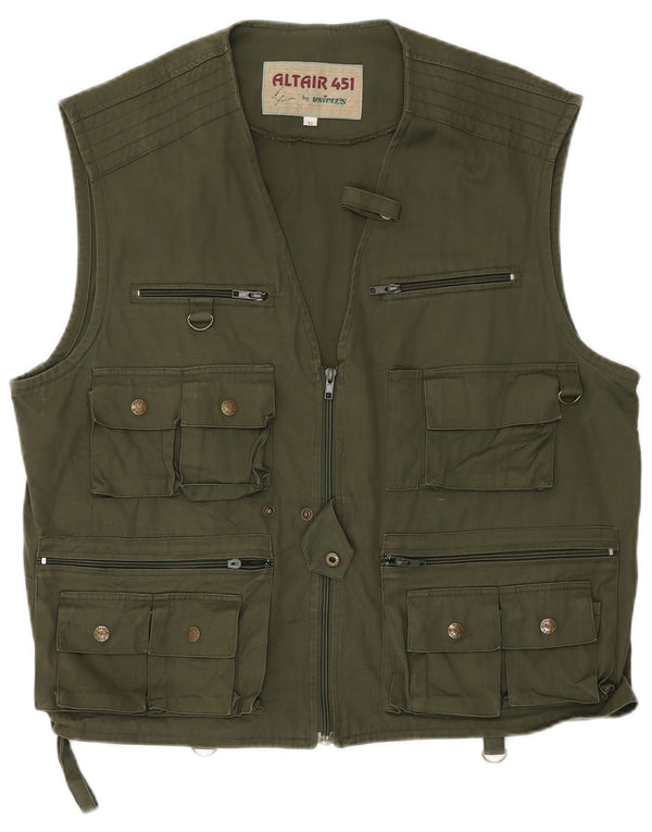 vintage Mens Utility Gilet IT 52 XL Coton Vert