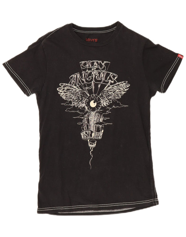 Levi's Womens Graphic T-Shirt Top UK 12 Mittelschwarze Baumwolle