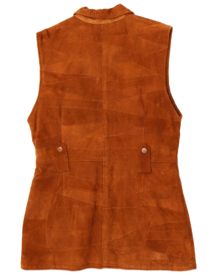Vintage Womens Suede Gilet UK 14 Medium Brown Leather