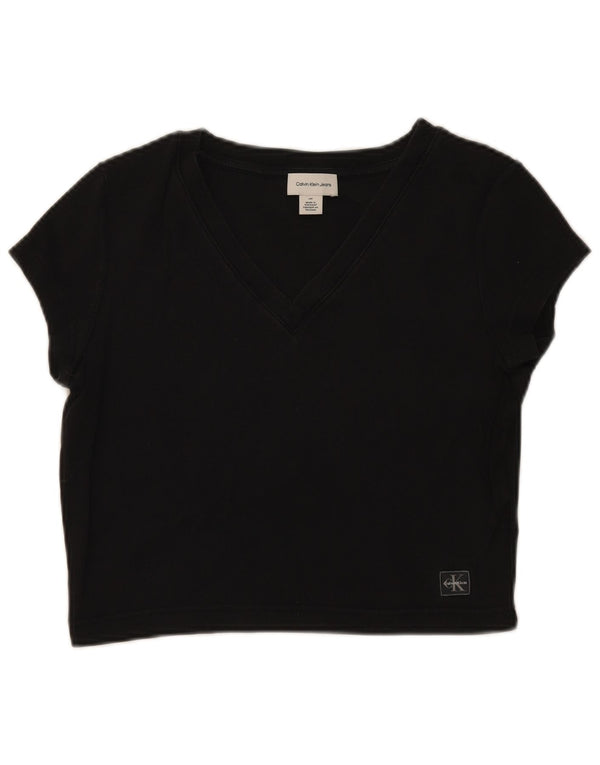 Damska koszulka Crop Top Calvin Klein UK 14, duża, czarna, bawełniana