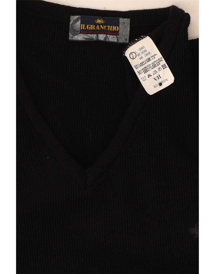 Il Granchio Jersey con Cuello en V para Hombre Large Lana Negra