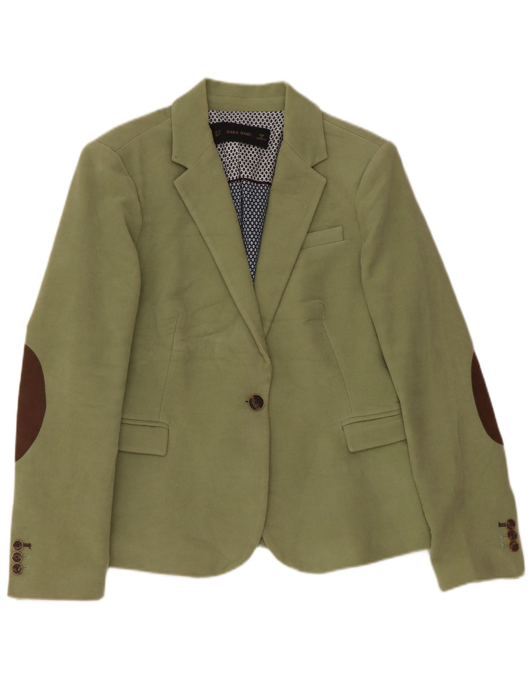 Zara Womens 1 Button Blazer Jacket UK 18 XL Green Cotton