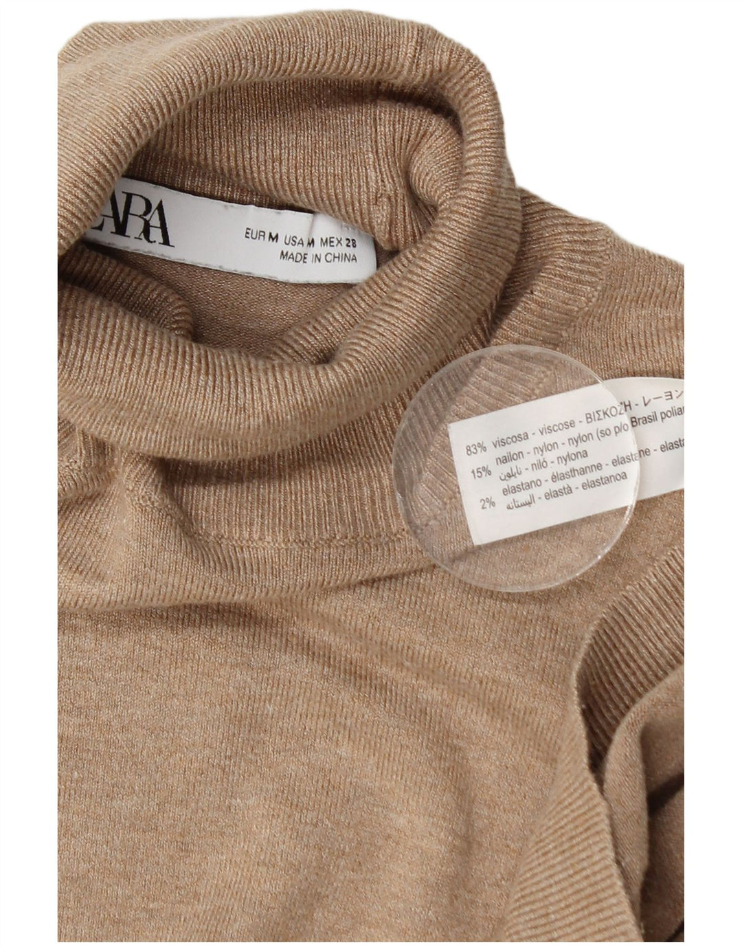 Zara Womens Roll Neck Jumper Sweater UK 12 Medium Beige Viscose