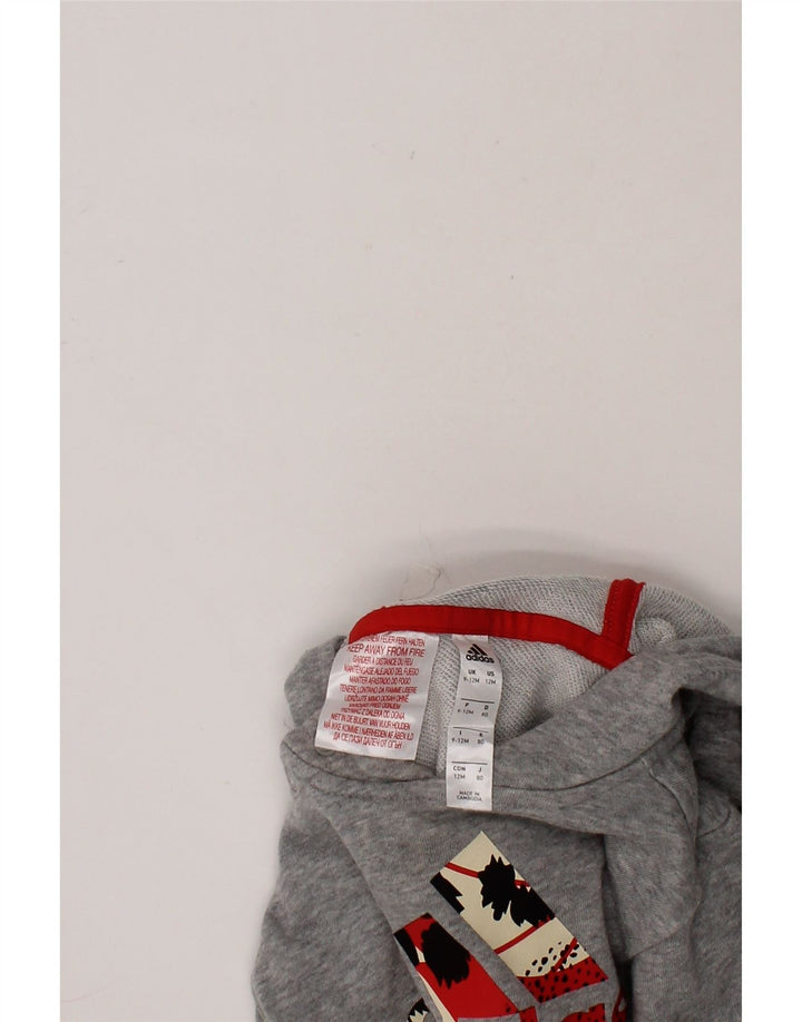 ADIDAS Baby Boys Graphic Hoodie Jumper 9-12 Months Grey Cotton Vintage Adidas and Second-Hand Adidas from Messina Hembry 