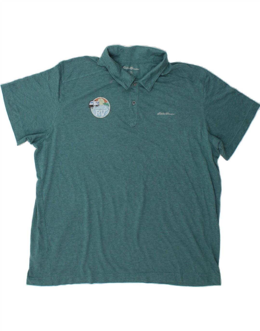 EDDIE BAUER Mens Polo Shirt 2XL Turquoise Spotted Polyester Vintage Eddie Bauer and Second-Hand Eddie Bauer from Messina Hembry 