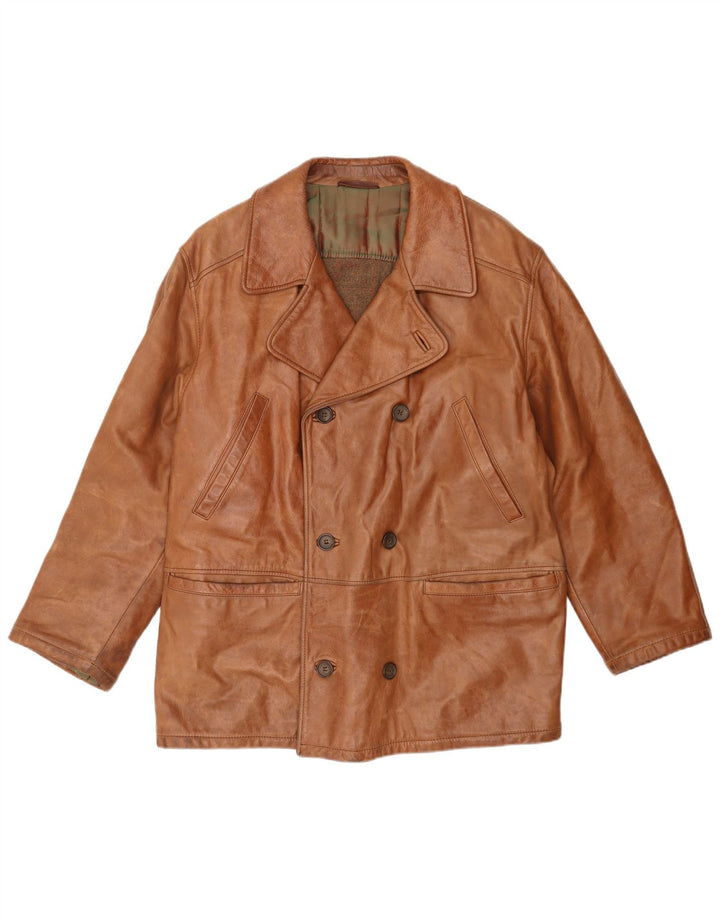 La Matta Mens Double Breasted Leather Jacket IT 52 XL Brown