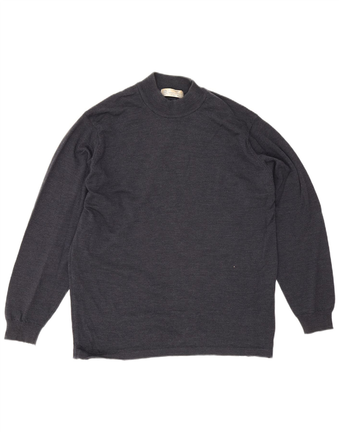 Marks & Spencer Mens Turtle Neck Jumper Sweater Large Navy Blue Merino Wool