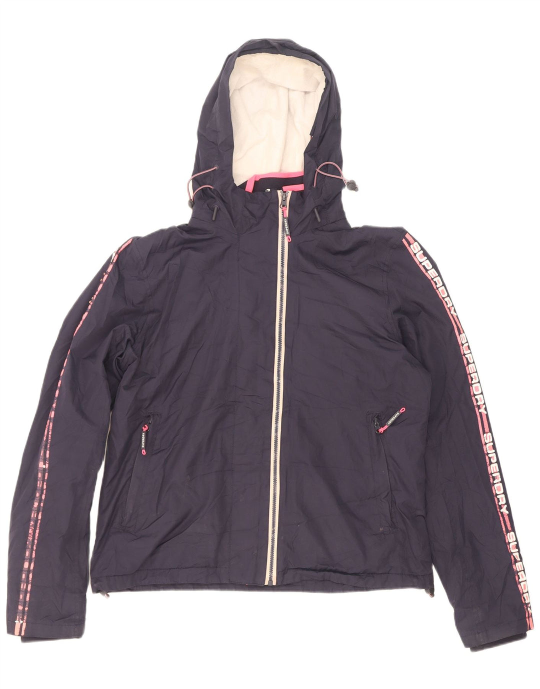 Superdry Womens Graphic Windbreaker Jacket UK 16 Large Navy Blue