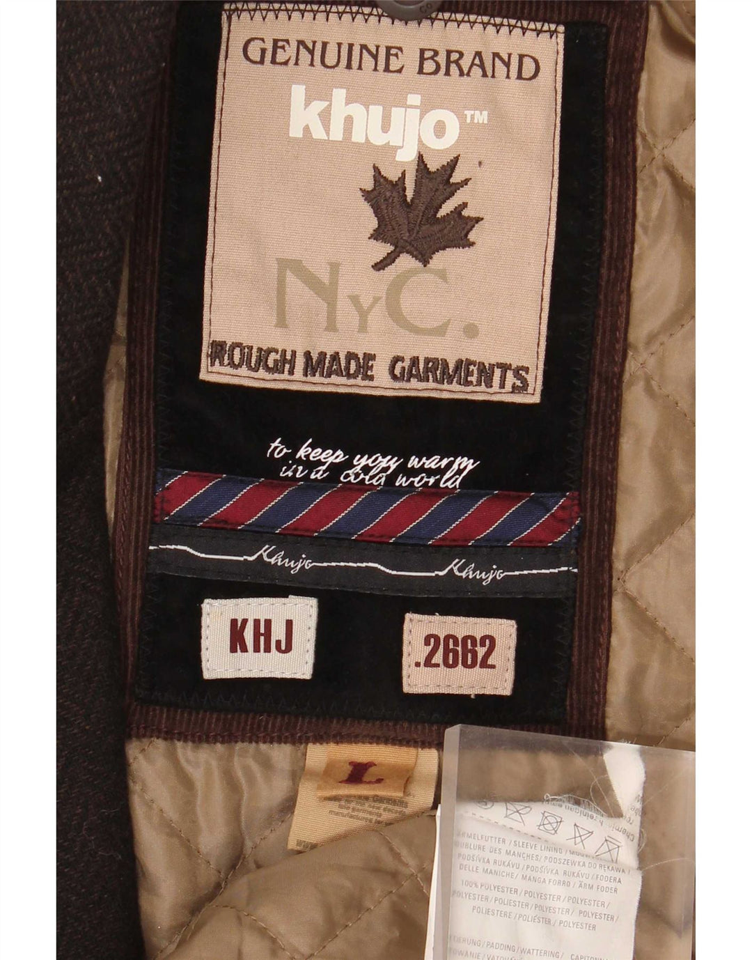 KHUJO Mens Overcoat UK 40 Large Brown Herringbone Polyester