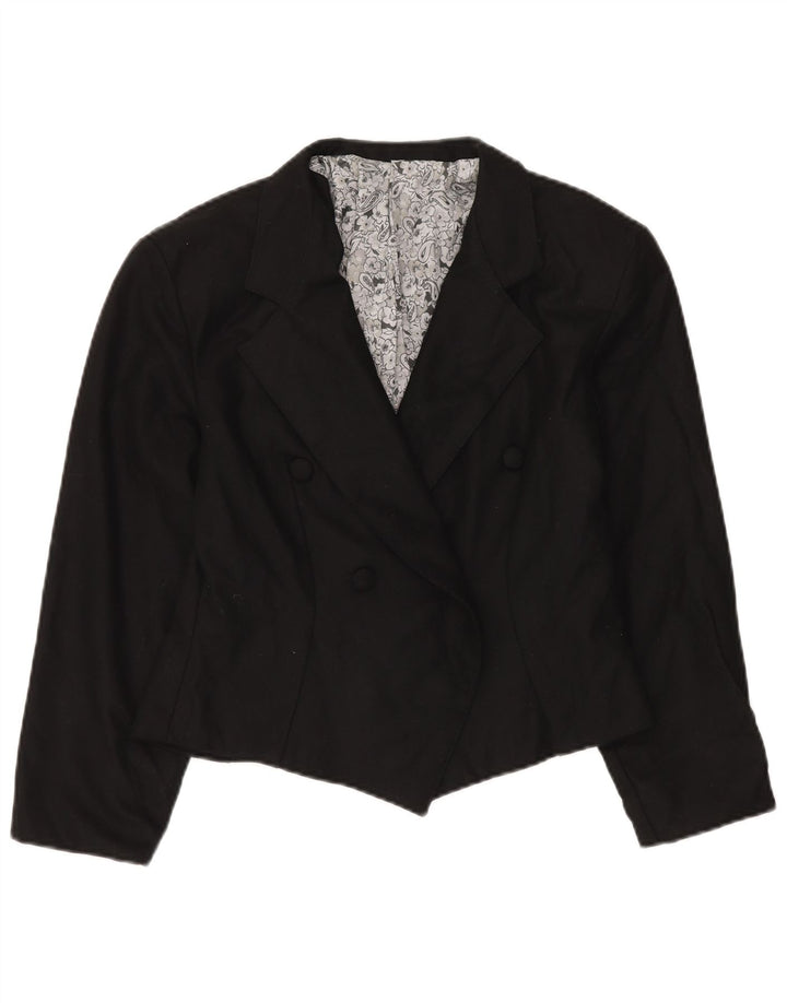 Vintage Womens Double Breasted Blazer Jacket UK 14 Medium Black Wool