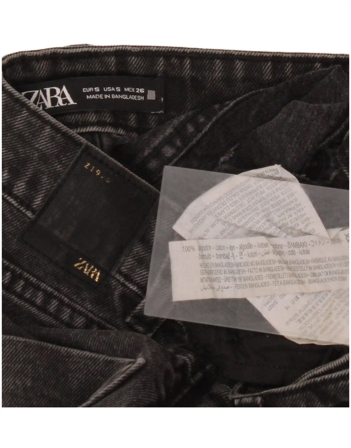 ZARA Dame højtaljede denimshorts Små W26 grå bomuld