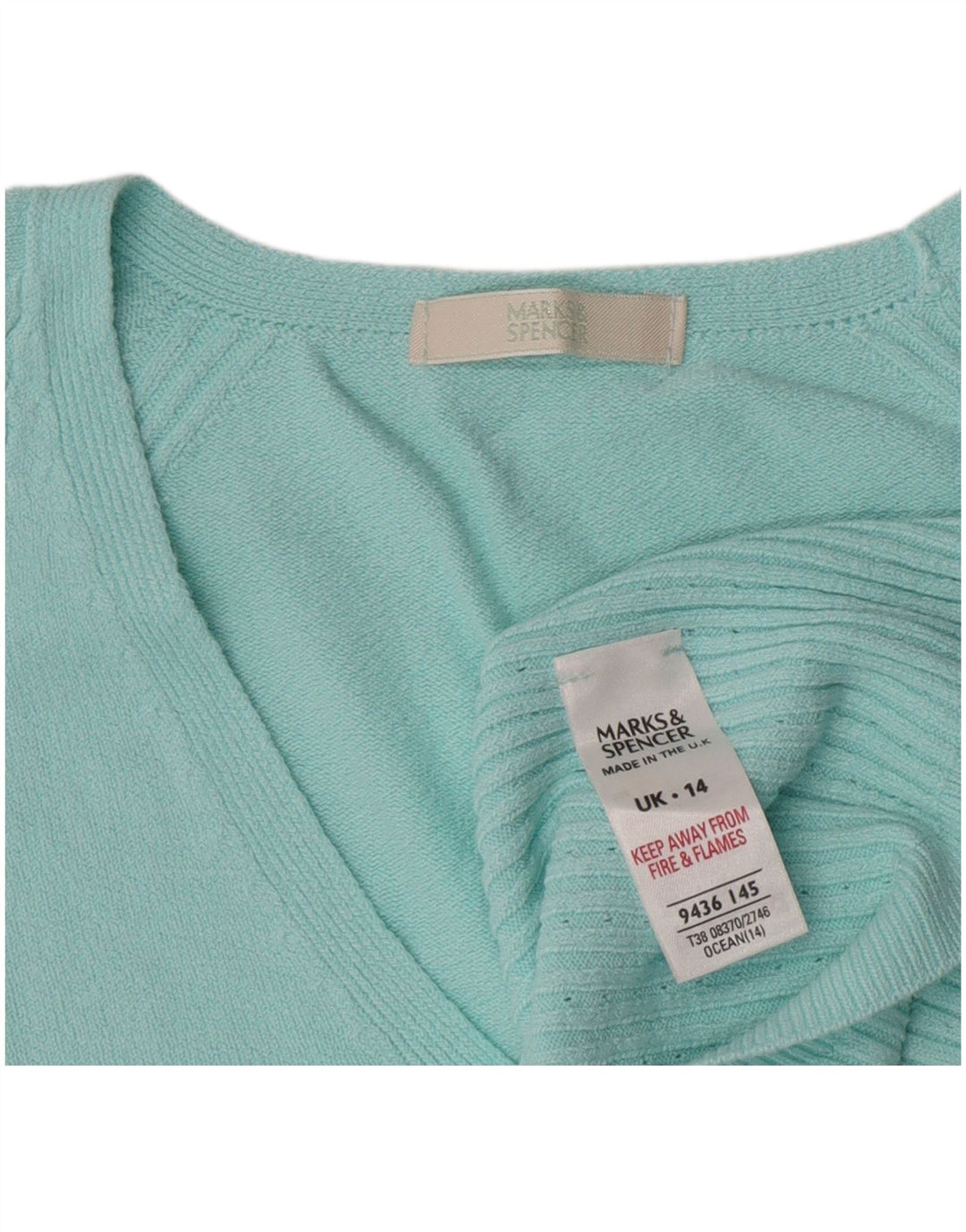 Marks & Spencer Womens Crop V-Neck Jumper Sweater UK 14 Medium Turquoise