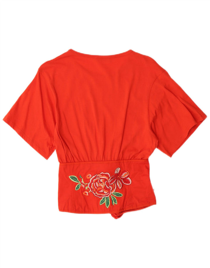 ZARA Womens Crop Blouse Top UK 8 Small Orange Floral