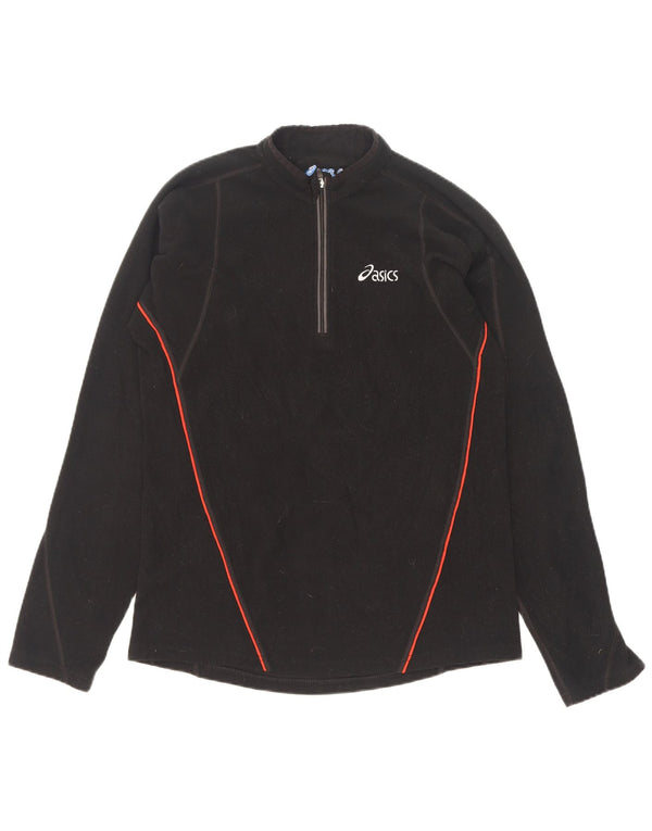 Maglione in pile da uomo Asics con zip e collo piccolo in poliestere nero