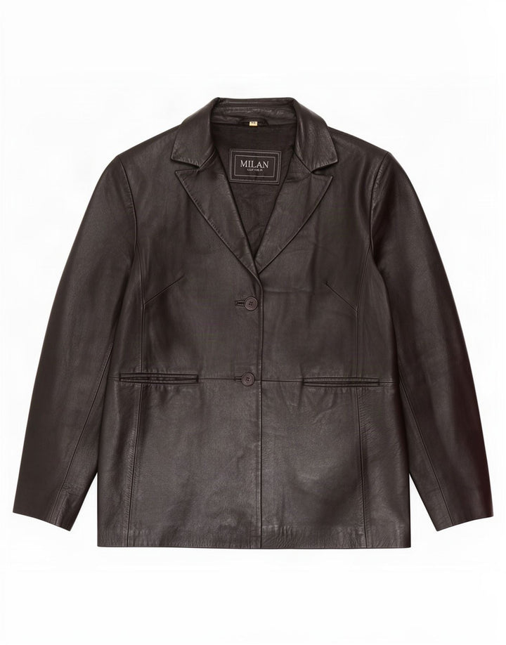 Milan Veste blazer en cuir à 2 boutons pour femme UK 16 Large Noir