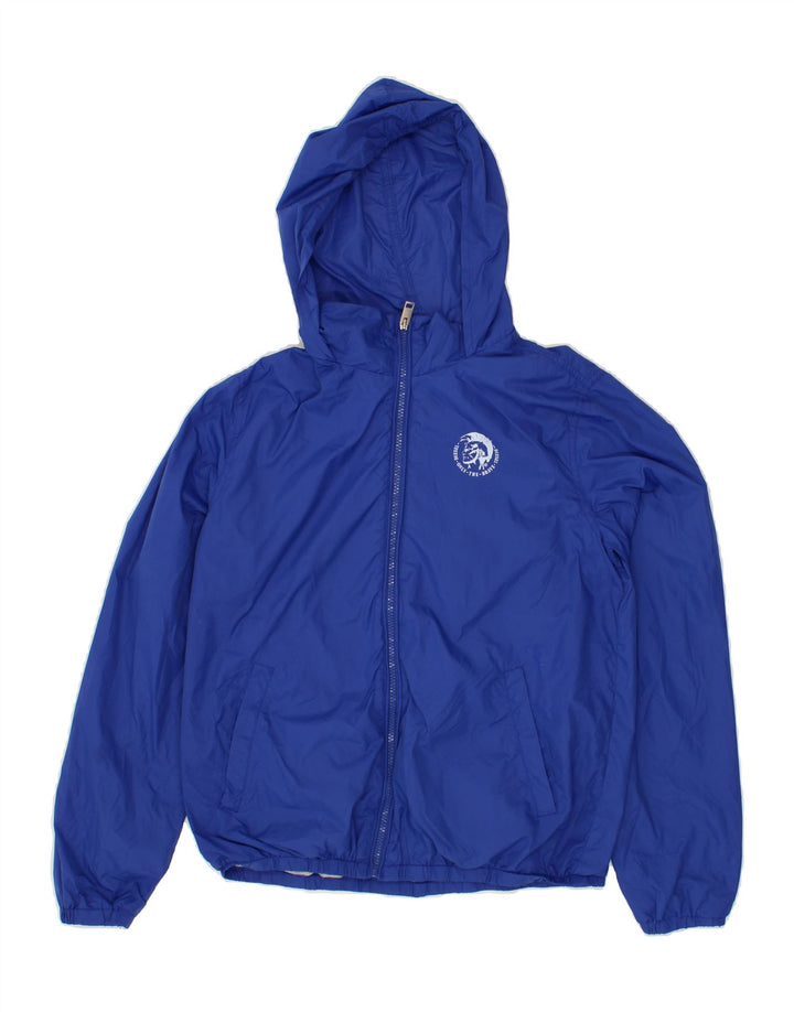 DIESEL Boys Graphic Hooded Rain Jacket 15-16 Years Blue Nylon Vintage Diesel and Second-Hand Diesel from Messina Hembry 