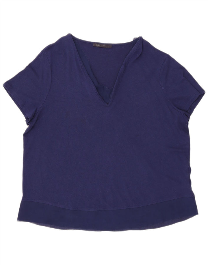 Marks & Spencer Womens Blouse Top UK 16 Large Navy Blue Viscose