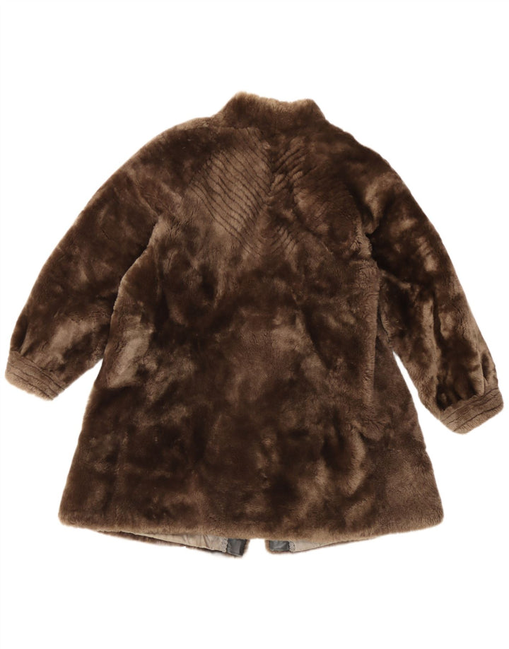 Vintage Womens Faux Fur Overcoat UK 12 Medium Brown