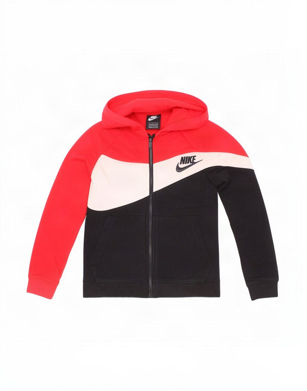Nike Jungen-Kapuzenpullover mit grafischem Reißverschluss, Größe S, 8–9 Jahre, rote Farbblock-Baumwolle